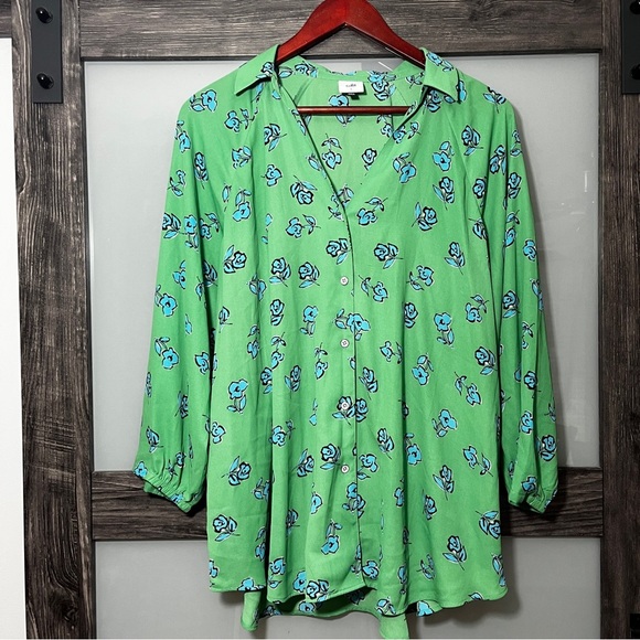 CAbi Green Cottagecore Floral Button Down Shirt Pop Art Women's L Preppy Teacher - Picture 2 of 11